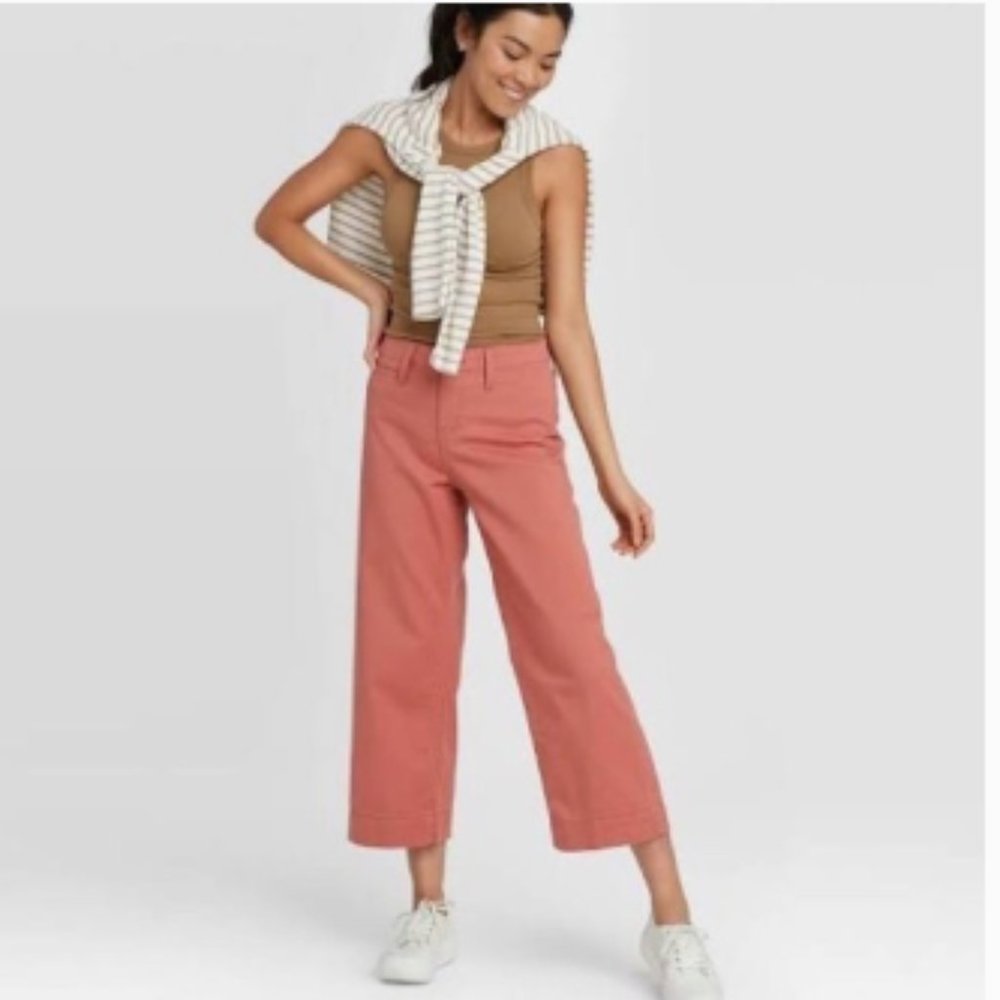 A New Day‎ Women's Coral Stretch High Rise Wide Leg Casual Crop Pants Sz. 10 NWT